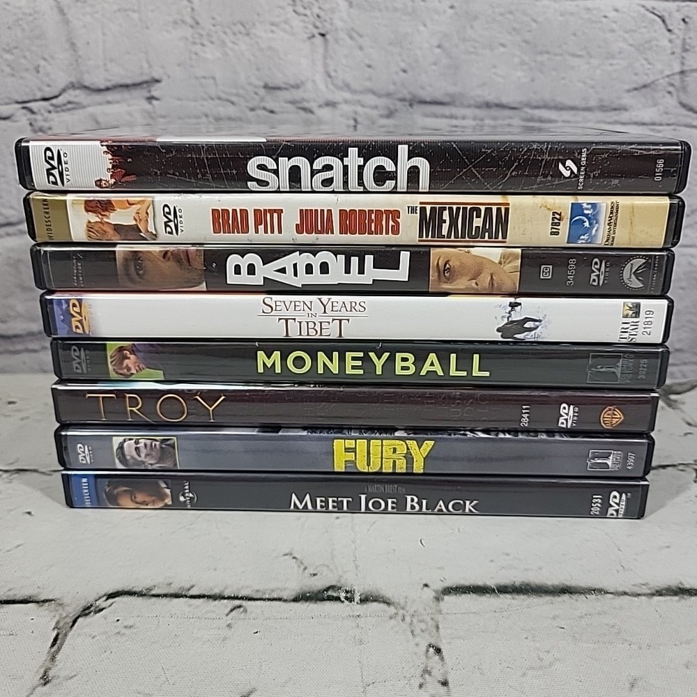 Brad Pitt Movies DVD Lot‎ Of 8 Snatch Babel Fury Troy Moneyball Joe Black Tibet
